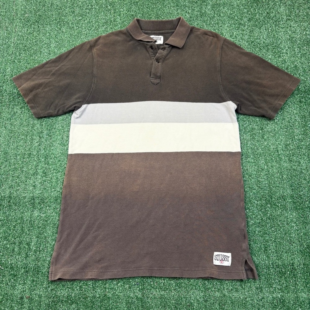 Stussy Brown Striped Polo Shirt